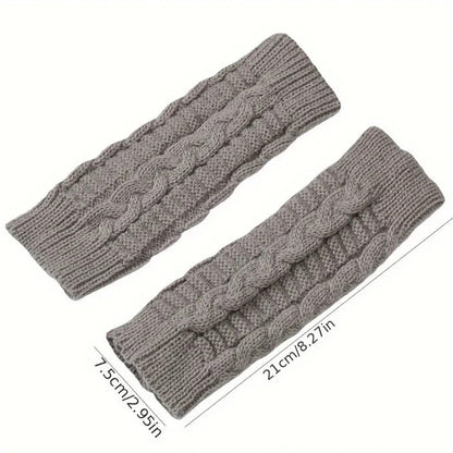 Women's Knit Fingerless Gloves, Fleece Lined Thermal Hand Warmers with Extended Wrist Cuff