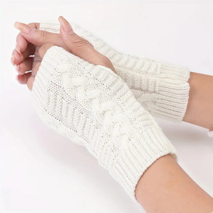 Women's Knit Fingerless Gloves, Fleece Lined Thermal Hand Warmers with Extended Wrist Cuff