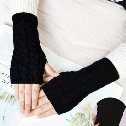 Women's Knit Fingerless Gloves, Fleece Lined Thermal Hand Warmers with Extended Wrist Cuff