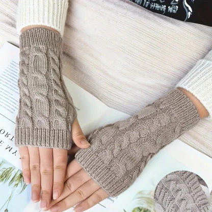 Women's Knit Fingerless Gloves, Fleece Lined Thermal Hand Warmers with Extended Wrist Cuff