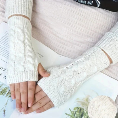Women's Knit Fingerless Gloves, Fleece Lined Thermal Hand Warmers with Extended Wrist Cuff