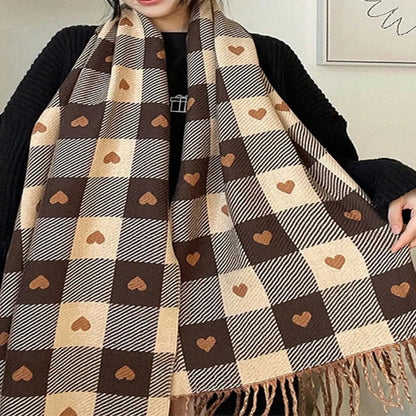 Elegant Looking Cozy Checkered Winter Scarf Shawl