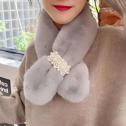 Elegant and Luxury Faux Fur Pearl Winter Scarf and Plush Neck Warmer