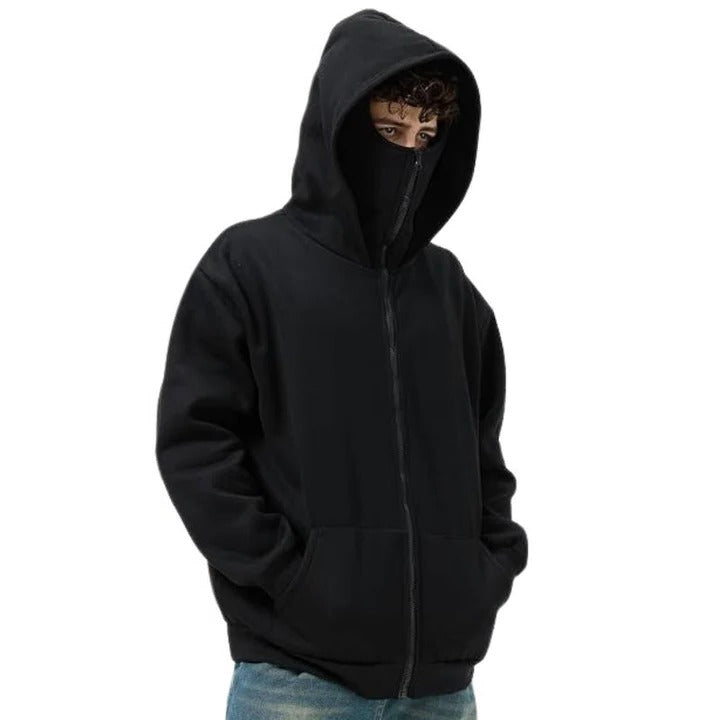 Versatile Full Length Zipper Hooded Mask with Windproof Fabric and Thermal Protection