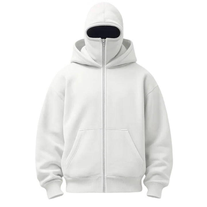 Versatile Full Length Zipper Hooded Mask with Windproof Fabric and Thermal Protection