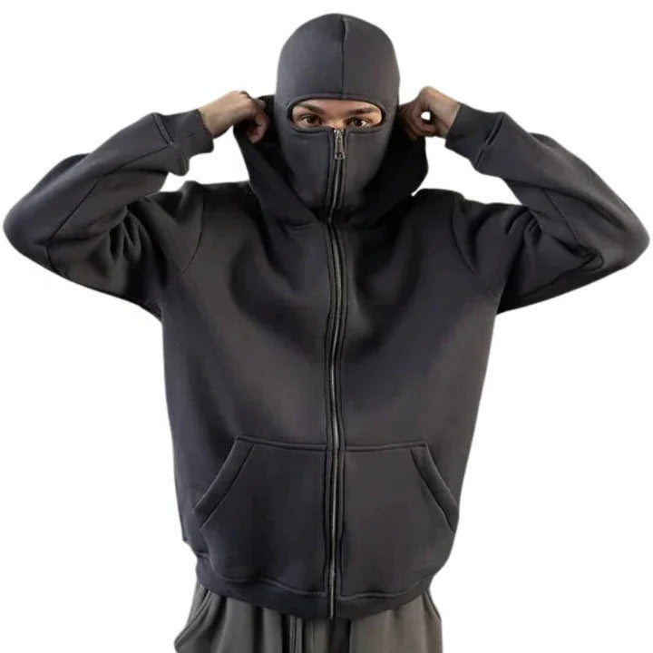 Versatile Full Length Zipper Hooded Mask with Windproof Fabric and Thermal Protection