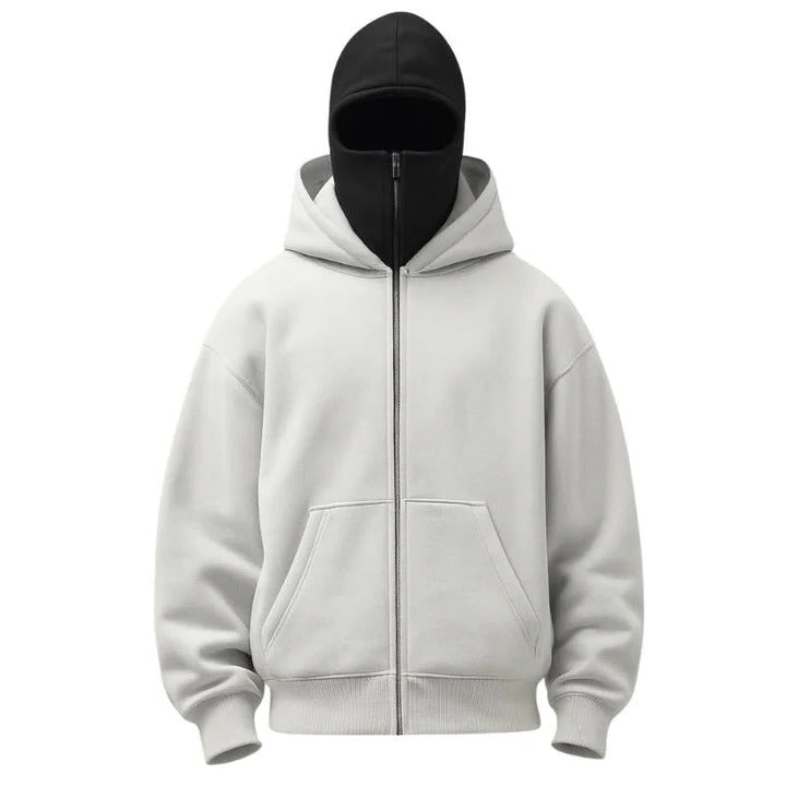 Versatile Full Length Zipper Hooded Mask with Windproof Fabric and Thermal Protection