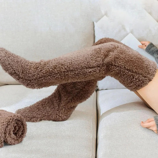 Thermal Extra Long Fuzzy Thigh High Warm Socks with Insulated Fabric and Cozy Comfort
