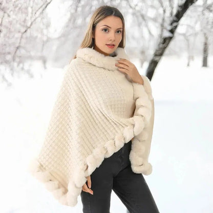 Elegant Winter Wrap and Faux Fur Shawl Cloak for Women with Soft Shaggy Lining