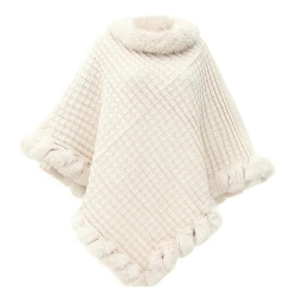 Elegant Winter Wrap and Faux Fur Shawl Cloak for Women with Soft Shaggy Lining