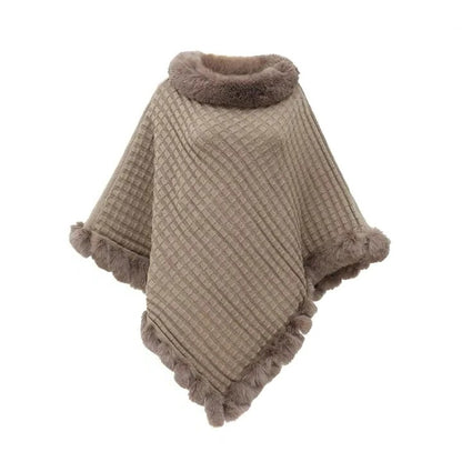 Elegant Winter Wrap and Faux Fur Shawl Cloak for Women with Soft Shaggy Lining