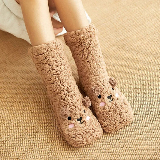 Soft Insulated Kawaii Bear Fleece Warm Socks with Adorable Character Design and Toasty Lining