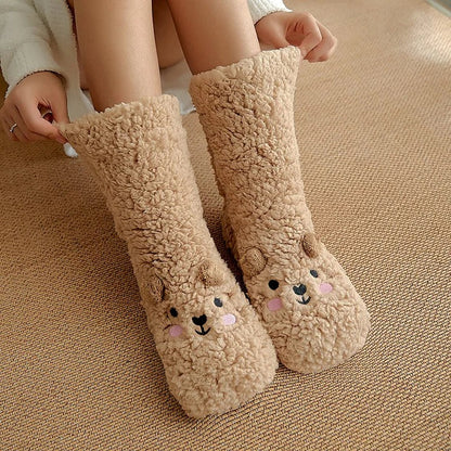 Soft Insulated Kawaii Bear Fleece Warm Socks with Adorable Character Design and Toasty Lining