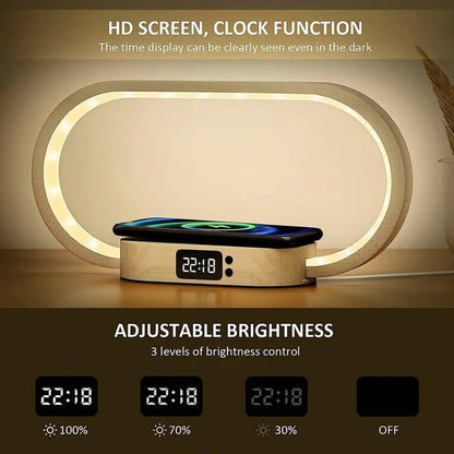 Timekeeping Bedside Station and Alarm Clock with Wireless Charging and Night Light