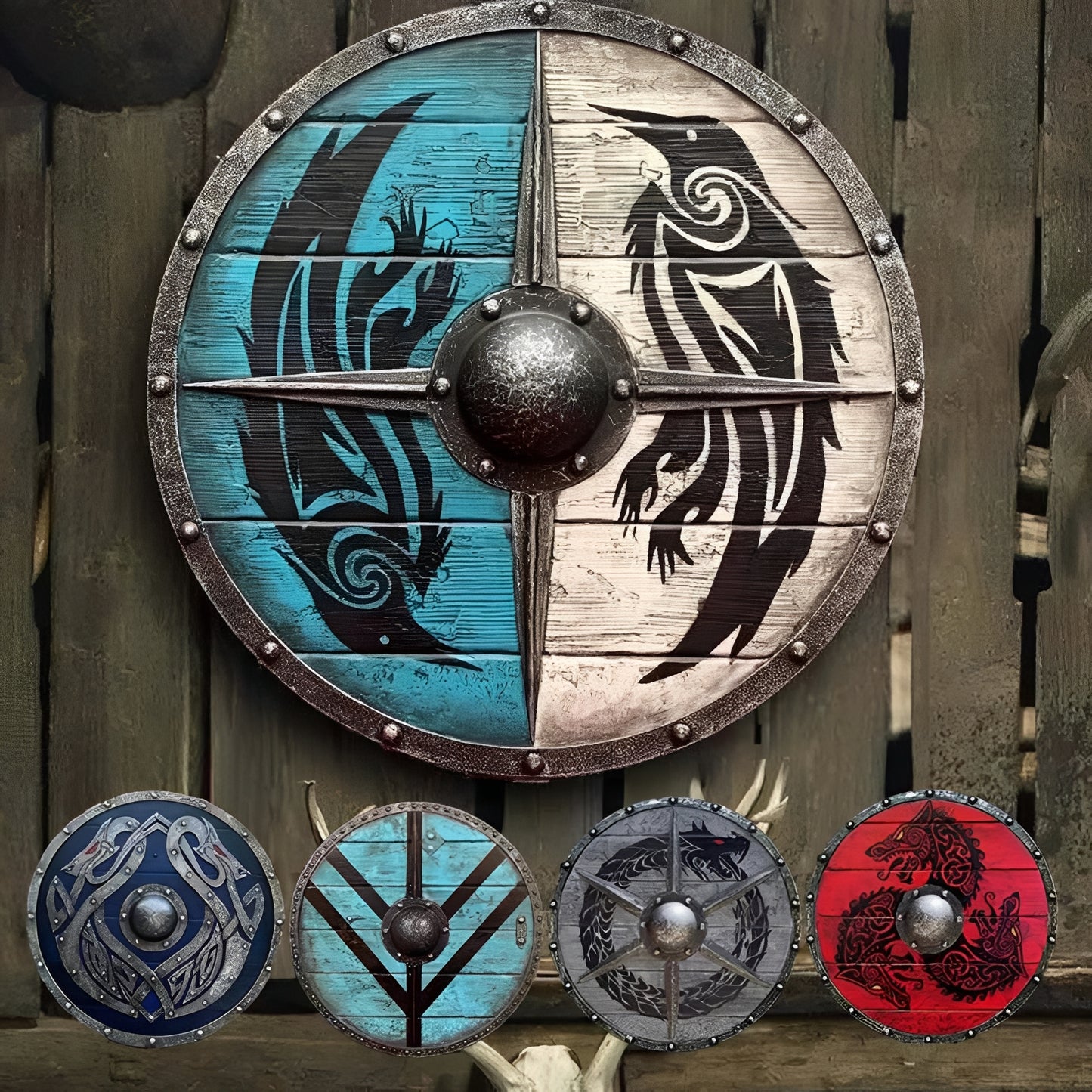 Round Wooden Decorative Shield with Multiple Design Options