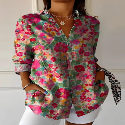 Women's Breathable Cotton Floral Blouse for Casual Summer Outings