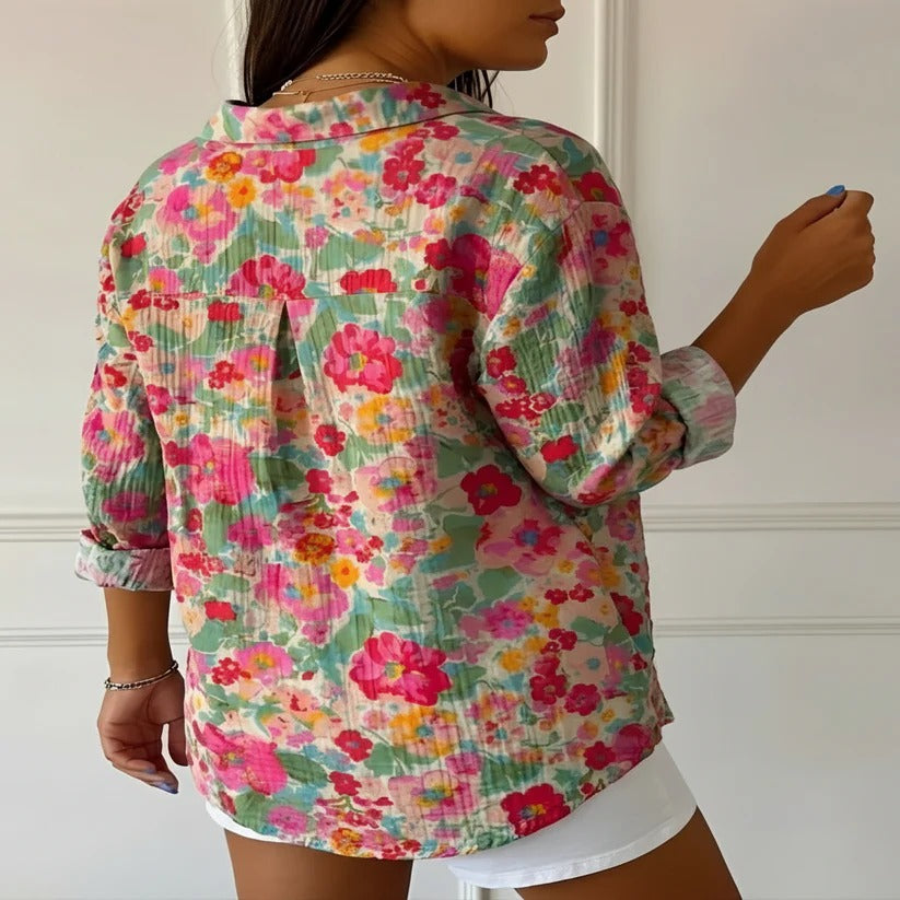 Women's Breathable Cotton Floral Blouse for Casual Summer Outings