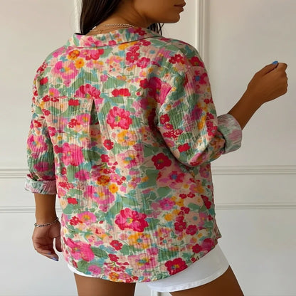 Women's Breathable Cotton Floral Blouse for Casual Summer Outings