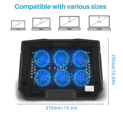 6 Fan Mesh Laptop Cooling Stand with Speed Control and USB Hub
