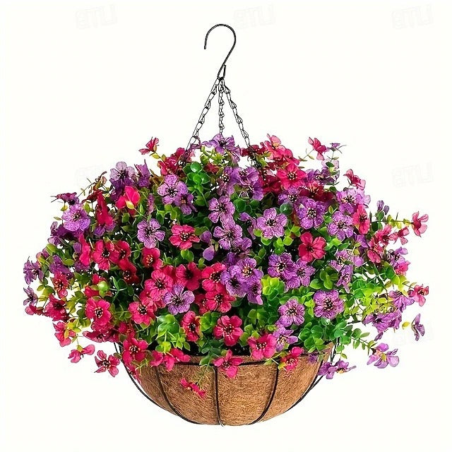 Faux Floral Hanging Planter for Outdoor Balcony and Garden Wall Display