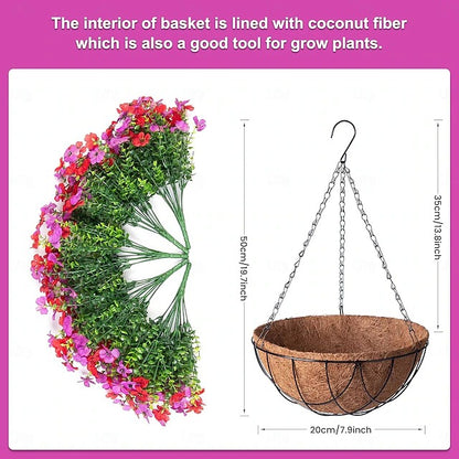 Faux Floral Hanging Planter for Outdoor Balcony and Garden Wall Display