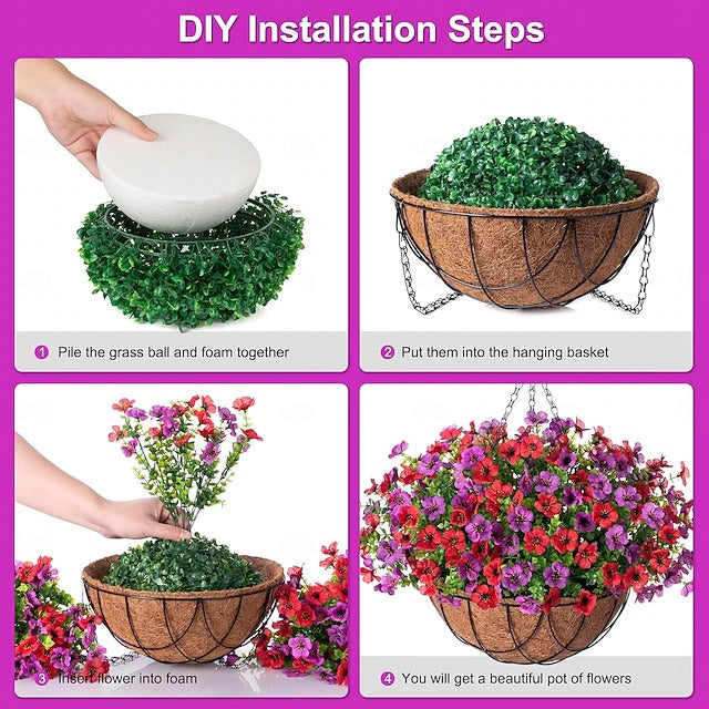 Faux Floral Hanging Planter for Outdoor Balcony and Garden Wall Display