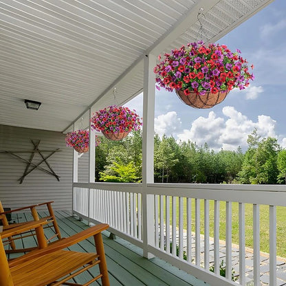 Faux Floral Hanging Planter for Outdoor Balcony and Garden Wall Display