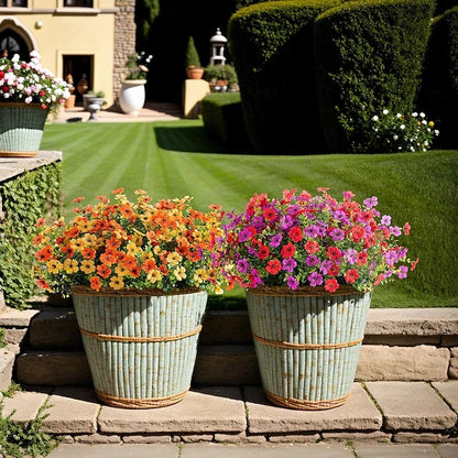 Faux Floral Hanging Planter for Outdoor Balcony and Garden Wall Display