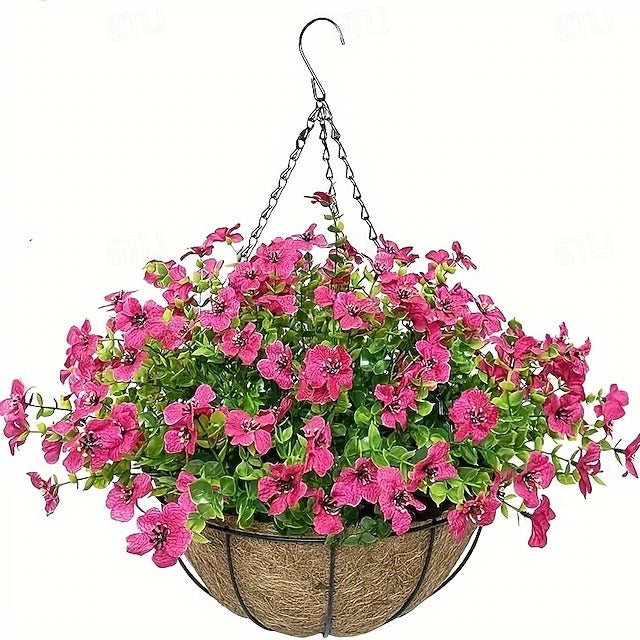 Faux Floral Hanging Planter for Outdoor Balcony and Garden Wall Display