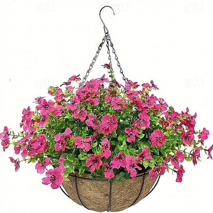 Faux Floral Hanging Planter for Outdoor Balcony and Garden Wall Display