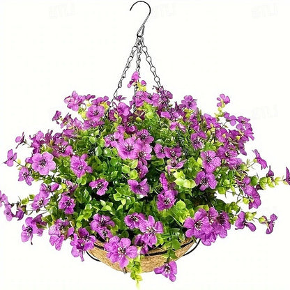 Faux Floral Hanging Planter for Outdoor Balcony and Garden Wall Display