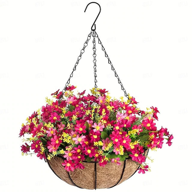 Faux Floral Hanging Planter for Outdoor Balcony and Garden Wall Display
