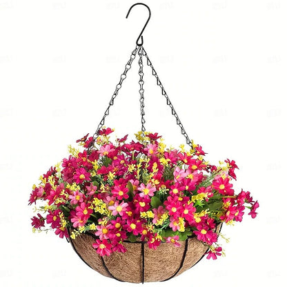 Faux Floral Hanging Planter for Outdoor Balcony and Garden Wall Display