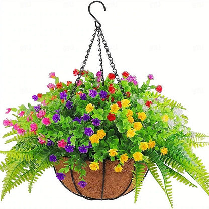 Faux Floral Hanging Planter for Outdoor Balcony and Garden Wall Display