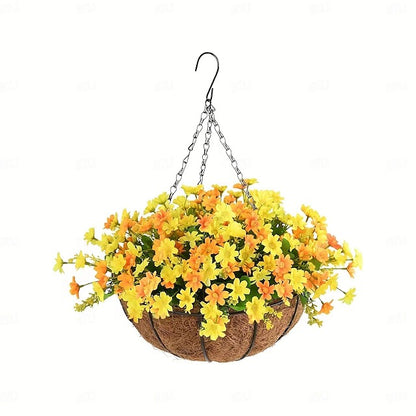 Faux Floral Hanging Planter for Outdoor Balcony and Garden Wall Display