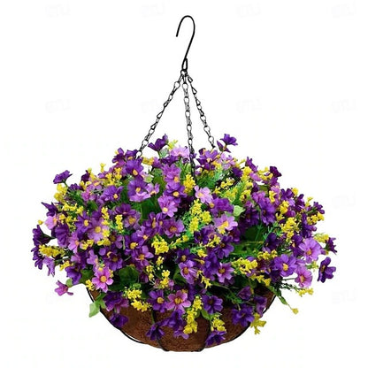 Faux Floral Hanging Planter for Outdoor Balcony and Garden Wall Display