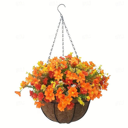 Faux Floral Hanging Planter for Outdoor Balcony and Garden Wall Display