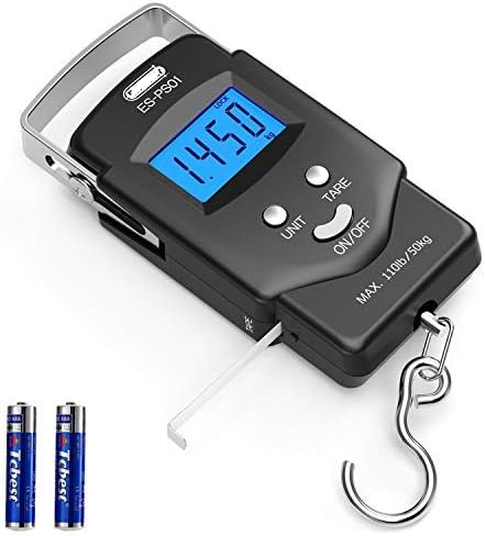 Dr.meter Fish Scale Luggage Scale Fishing Gear - 110lb Backlit LCD Display Digital Scale with Built-in Measuring Tape - Fishing Scale with 2 AAA Batteries, Pocket Size - Fishing Gifts for Men allveramart