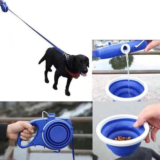4-in-1 Multifunctional Dog Leash with Water Bottle & Bowl