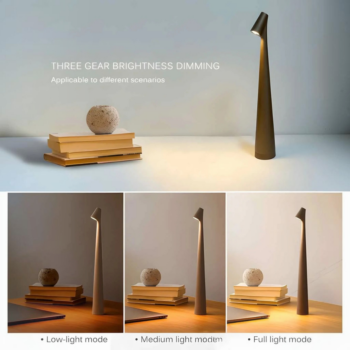 Rechargeable Aluminum Table Lamp with Adjustable Brightness and USB Port