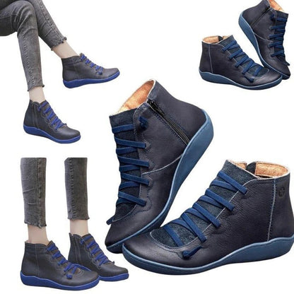 Women's Leather-Look Ankle Boots with Chunky Heel and Side Zipper Closure