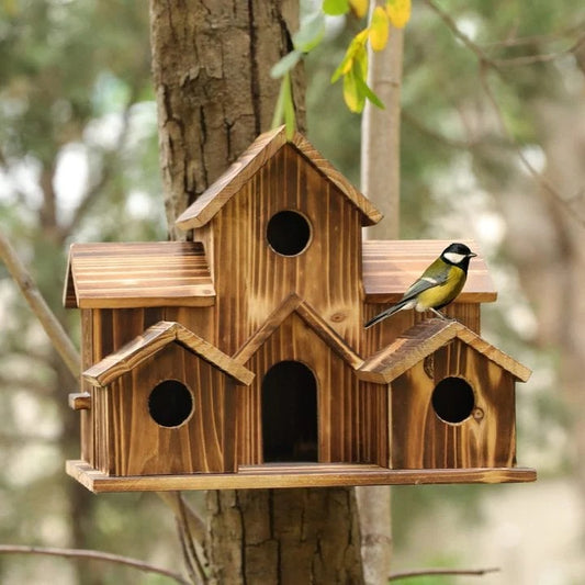 Handcrafted Wooden Birdhouse  Tree Birdhouse with 6 Holes