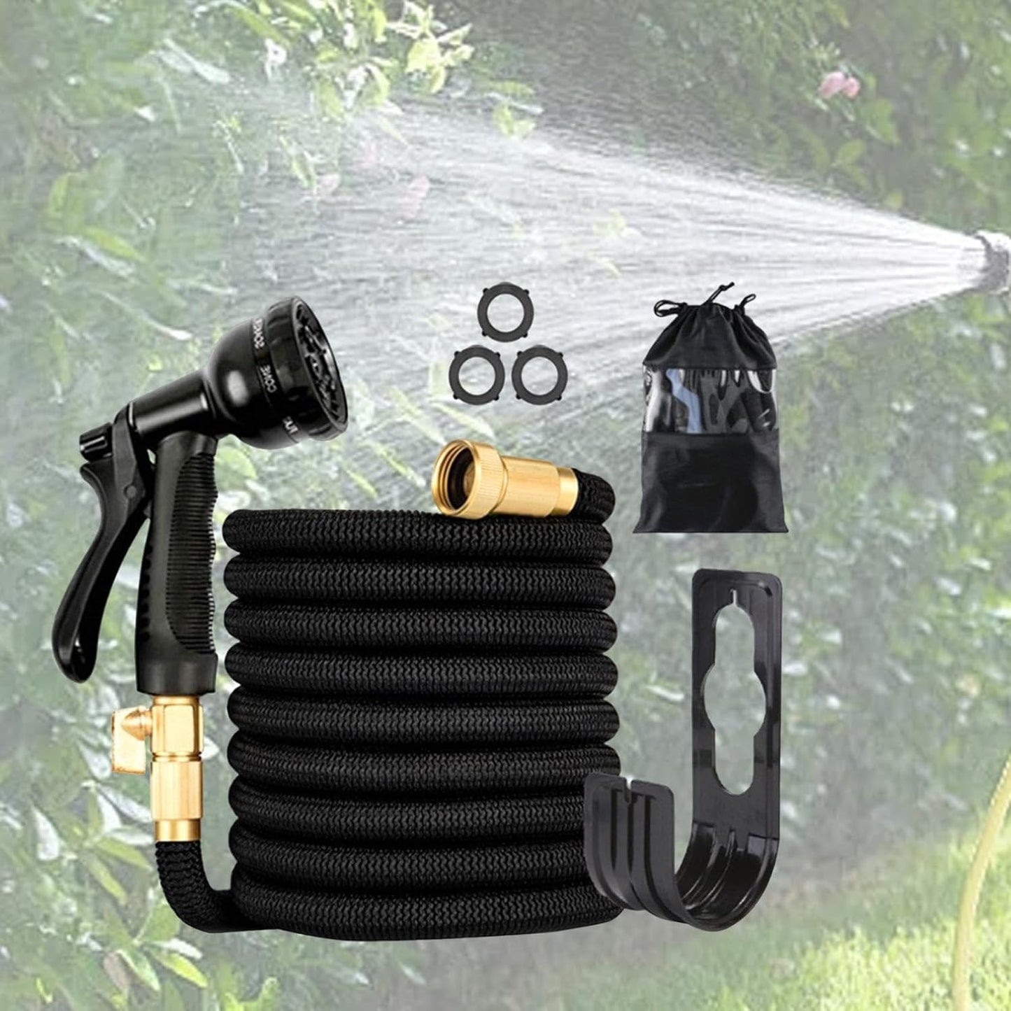 Expandable Garden Hose 100ft with 8 Spray Nozzle and Puncture Resistant Fabric