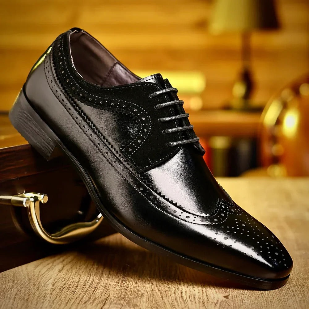 Men's Wingtip Oxford Shoes with Glossy Finish