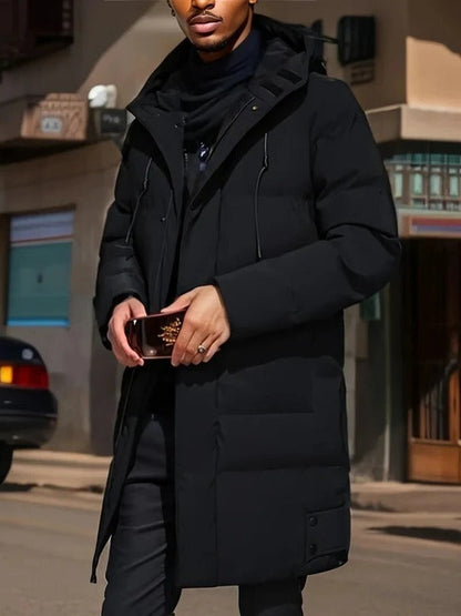 Mens Long Winter Jacket with Adjustable Hood and Multiple Pockets in Three Colors