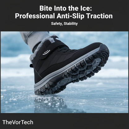 Women Ankle High Snow Boots with Waterproof Synthetic Leather and Anti-Slip Tread