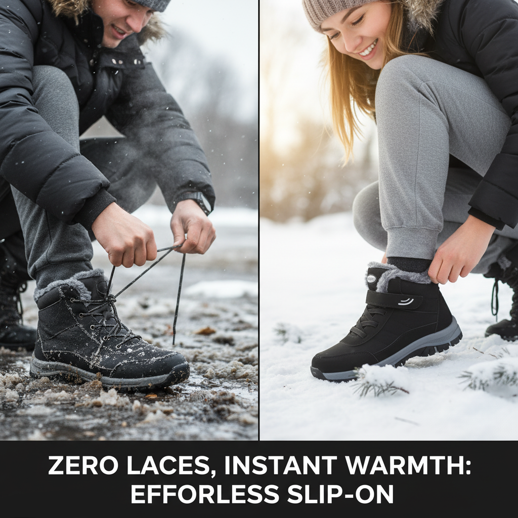 Women Ankle High Snow Boots with Waterproof Synthetic Leather and Anti-Slip Tread