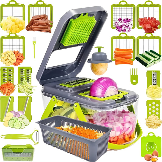 Multi Function Vegetable Slicer with Storage Container and Safety Grip