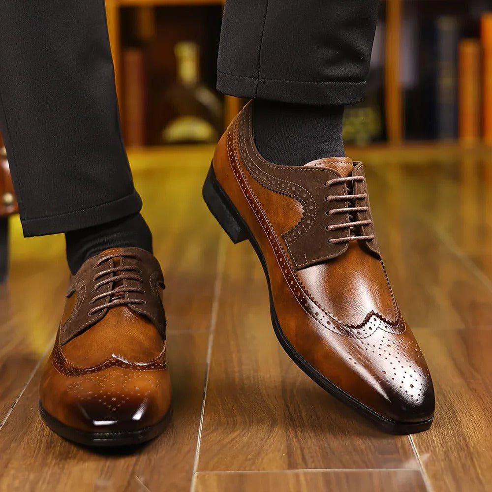 Men's Wingtip Oxford Shoes with Glossy Finish