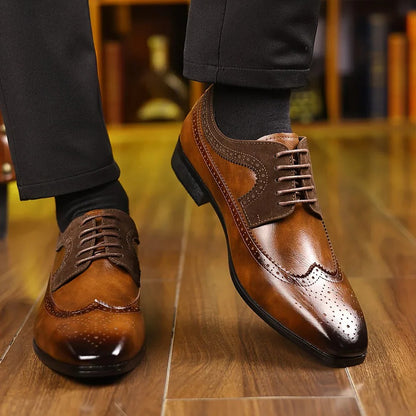 Men's Wingtip Oxford Shoes with Glossy Finish